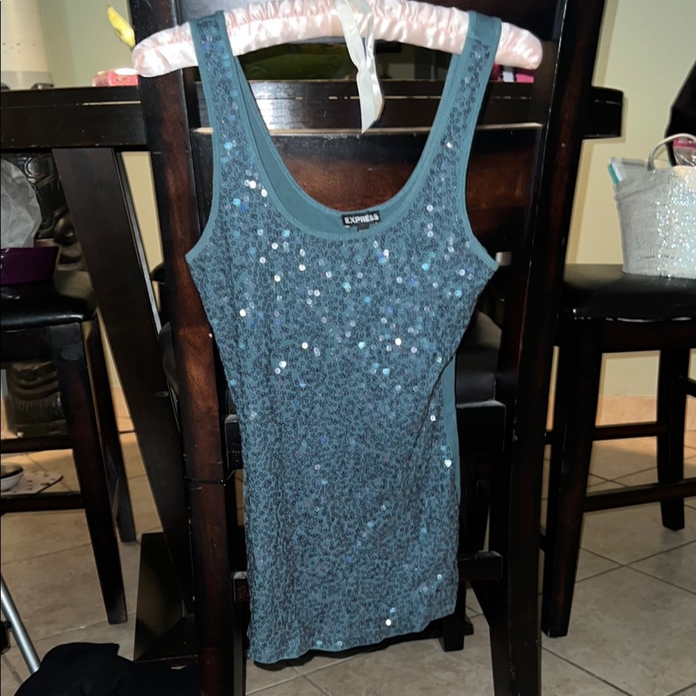 Express Sequin Tank Top in Blue